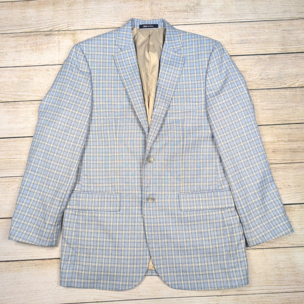 Alan Flusser‎ Mens 38R Blue Plaid Two Button Blazer Sport Coat